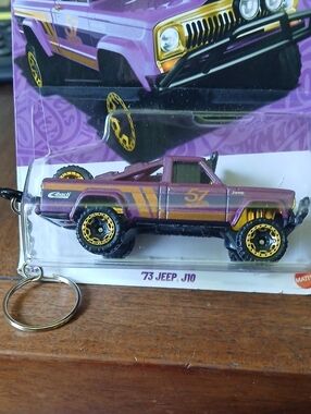 Mattel '73 Jeep J10 Purple and Gold Toy Truck Keychain